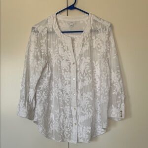 J. Jill White Floral embroidered Button-Up Blouse